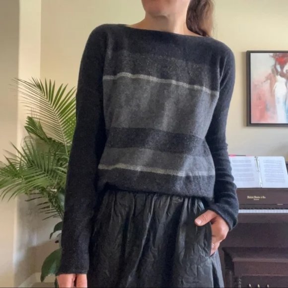 New Vince cashmere wool striped boatneck boxy relaxed fit minimalist sweater - Picture 4 of 15